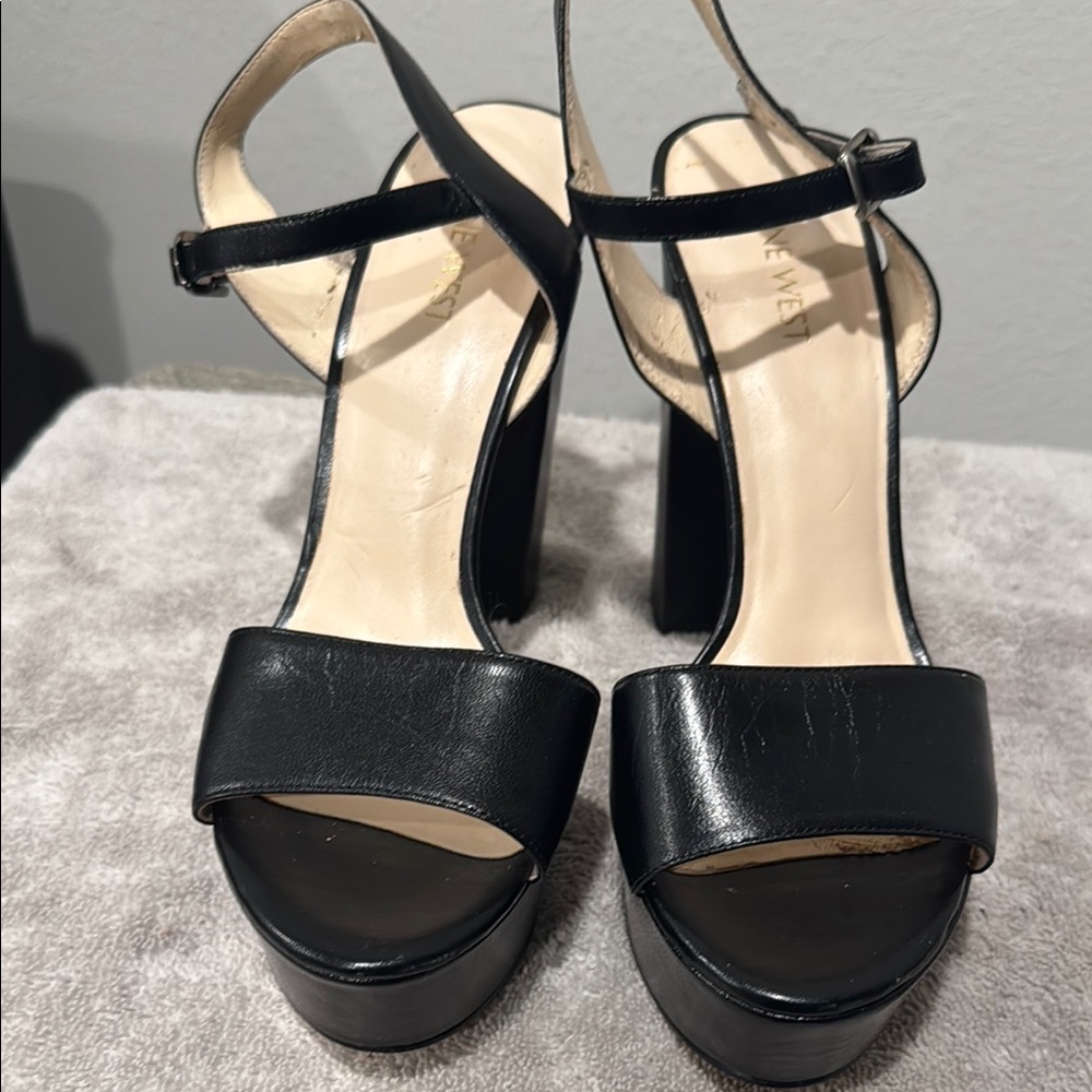 Nine West Black Platform Sandals with Chunky Heel